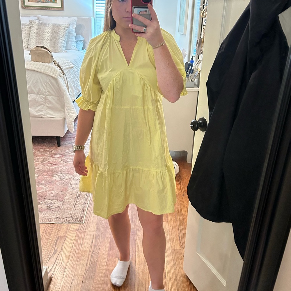 SHEIN Notch Neck Ruffle Hem Dress Yellow - Picture 5 of 5